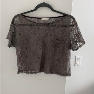 Gray lace crop top